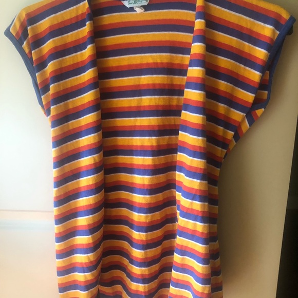 VINTAGE SEARS JR BAZAAR CARDIGAN 70’s STRIPES TIE BELT AT WAIST THIN TERRYCLOTH? - Picture 6 of 8